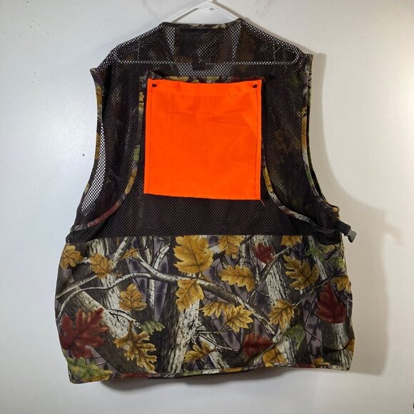Mens Master Sportsman Camo Hunting Vest Multipocket Back Zip 2XL Brown Green - Picture 3 of 8